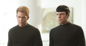 Kirk (Chris Pine) and Spock (Zach Quinto). Yes, what you see is correct, these two have absolutely nothing in common. 